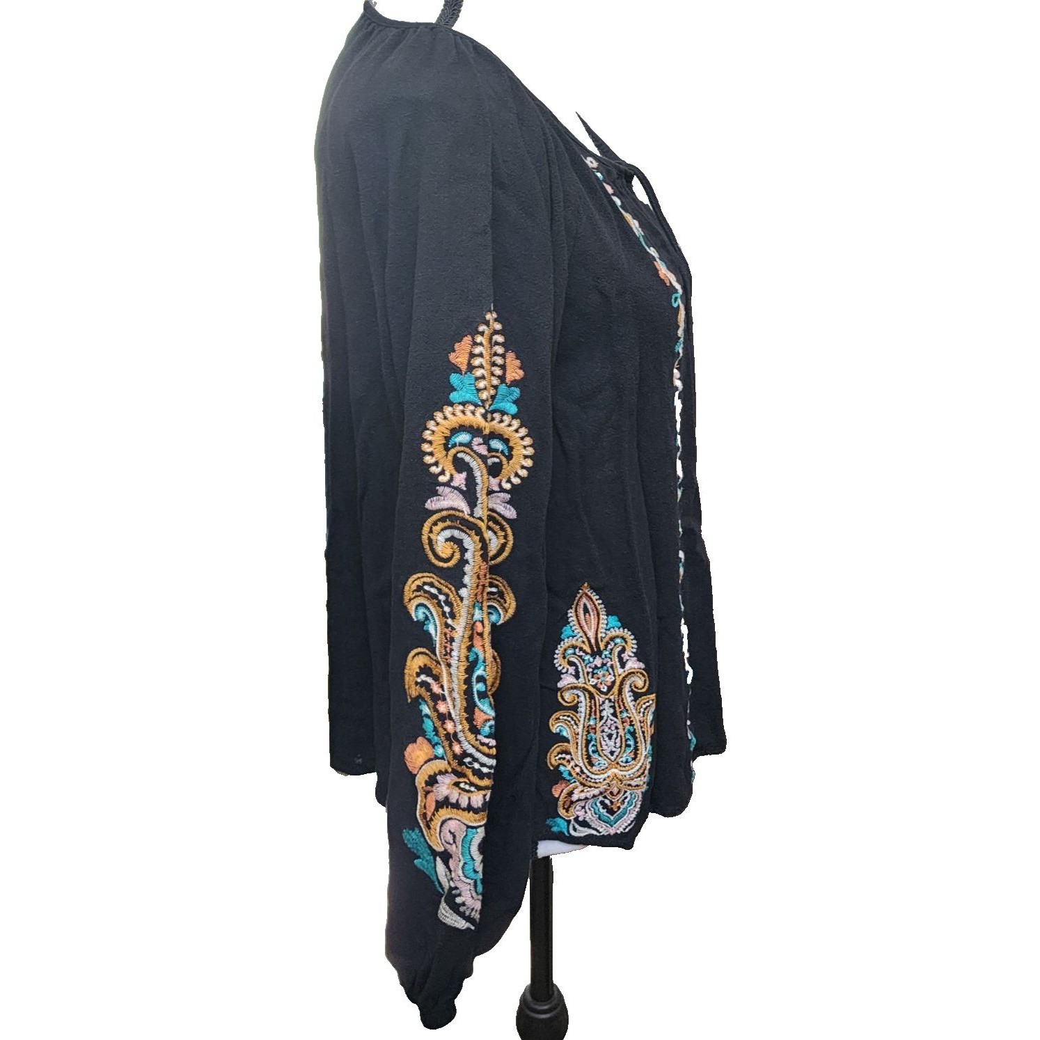 Savanna Jane Embroidered Top Size Medium Black Peasant Boho